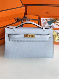 Hermes original epsom leather mini kelly 22 clutch K012 azur