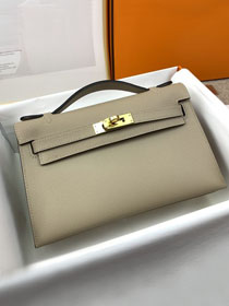 Hermes original epsom leather mini kelly 22 clutch K012 grey trench 