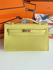 Hermes original epsom leather mini kelly 22 clutch K012 jaune poussin