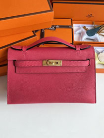 Hermes original epsom leather mini kelly 22 clutch K012 rose extreme