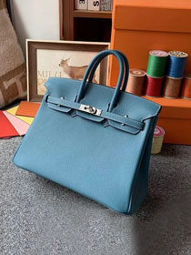 Hermes original togo leather birkin 25 bag H25-1 blue jean