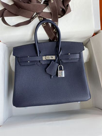 Hermes original togo leather birkin 25 bag H25-1 blue nuit