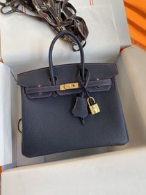 Hermes original togo leather birkin 25 bag H25-1 blue nuit&fuschia	
