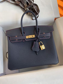 Hermes original togo leather birkin 30 bag H30-1 blue nuit&fuschia