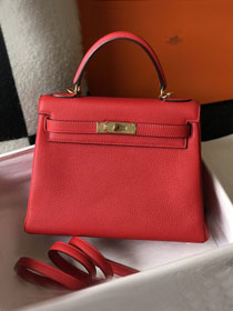 Hermes original togo leather kelly 25 bag K25 rouge casaque