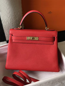 Hermes original togo leather kelly 28 bag K28 rouge casaque