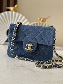 CC original denim mini flap bag AS3349 blue