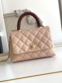 CC original grained calfskin mini coco handle bag AS2215 beige&bordeaux