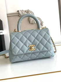 CC original grained calfskin mini coco handle bag AS2215 light blue