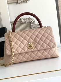 CC original grained calfskin large coco handle bag A92991 beige&bordeaux