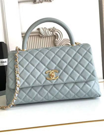 CC original grained calfskin large coco handle bag A92991 blue