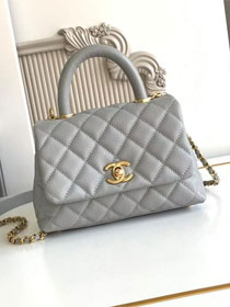 CC original grained calfskin mini coco handle bag AS2215 light grey