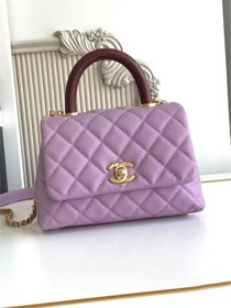 CC original grained calfskin mini coco handle bag AS2215 purple&bordeaux