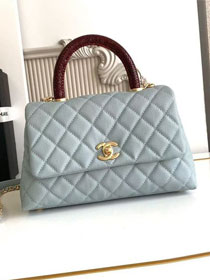 CC original grained calfskin small coco handle bag A92990 blue&bordeaux