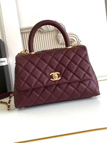 CC original grained calfskin small coco handle bag A92990 bordeaux