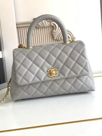 CC original grained calfskin small coco handle bag A92990 light grey