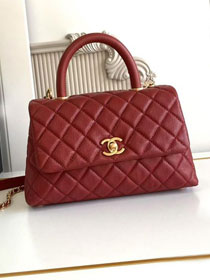 CC original grained calfskin small coco handle bag A92990 red