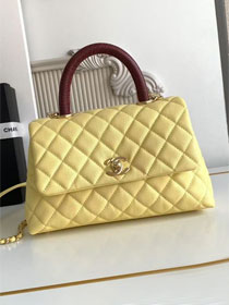 CC original grained calfskin small coco handle bag A92990 yellow&bordeaux