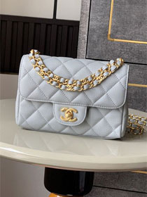 CC original grained calfskin mini flap bag AS5239 grey
