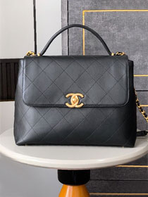 CC original calfskin large top handle flap bag AS5447 black