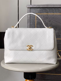 CC original calfskin maxi top handle flap bag AS5543 white