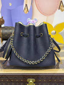 Louis vuitton original mahina leather bella bucket bag M14315 navy blue