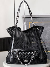 CC original patent calfskin large shopping bag AS5511 black