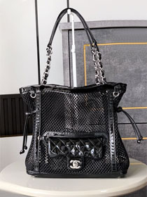 CC original patent calfskin small shopping bag AS5513 black