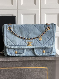 CC original denim large flap bag AS5011 blue