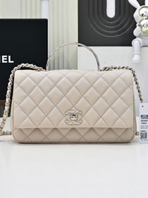 CC original grained calfskin top handle flap bag AS5554 beige