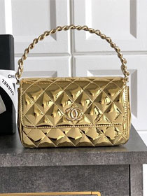 CC original patent calfskin top handle clutch AP3240 gold