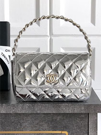 CC original patent calfskin top handle clutch AP3240 silver