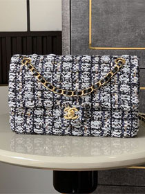 CC original tweed medium flap bag A01112 black&white