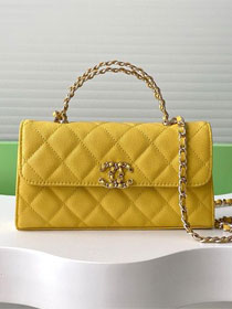 CC original grained calfskin flap phone holder AP3238 yellow