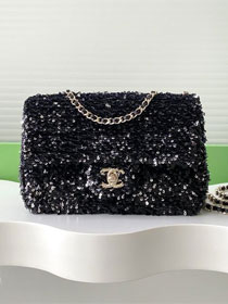 CC original sequins mini flap bag AS4561 black
