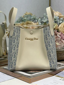 Dior original calfskin medium signature bucket bag M2841 blue&white