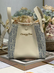 Dior original calfskin&cotton small signature bucket bag M2840 blue