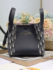 Dior original calfskin&cotton small signature bucket bag M2840 dark blue