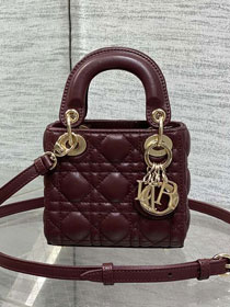 Dior original lambskin micro lady dior bag S0856 bordeaux