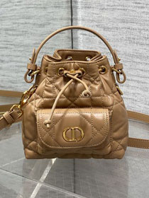 Dior original lambskin mini caro bucket bag M3369 brown