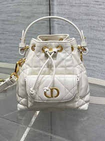 Dior original lambskin mini caro bucket bag M3369 white