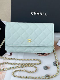 New CC original grained calfskin wallet on chain AP0250 light green