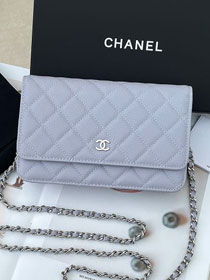 New CC original grained calfskin wallet on chain AP0250 light purple