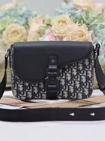 Dior original cotton small saddle messenger bag DPO049 dark blue