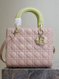 Dior original lambskin medium lady dior bag M0565 pink&green