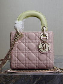 Dior original lambskin mini lady bag M0505 pink&green