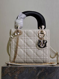 Dior original lambskin mini lady bag M0505 white&black