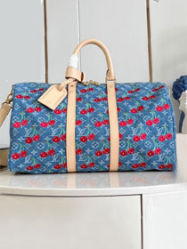 Louis vuitton original monogram denim keepall 45 M13875 blue