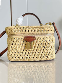 Louis vuitton original raffia vanity chain pouch M14303 apricot