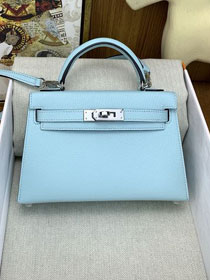 Hermes original chevre mini kelly 19 bag KG0019 blue zephyr